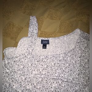 Day Trip Women's White and Gray/blue Floral one shoulder Blouse